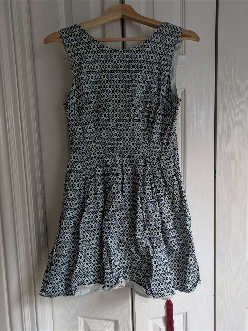 Babydoll Short Patterned A-Line Dress in Light Blue and Navy